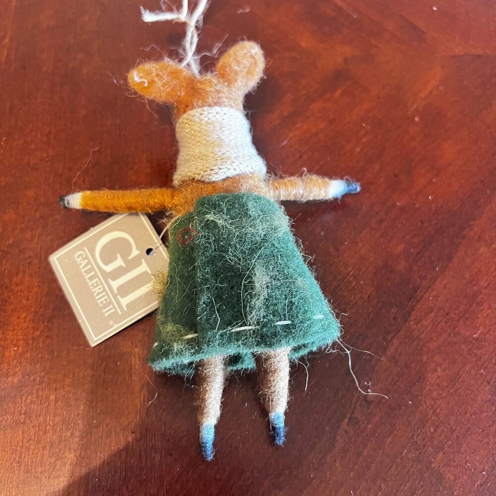 Gallerie II Felted Wool Fox Ornament Green Skirt & Scarf Rustic Woodland Style - Picture 6 of 6